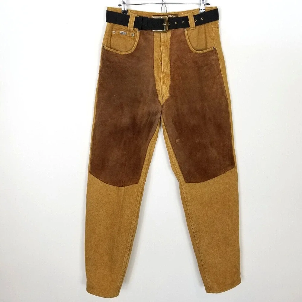 VTG JNCO‎ Revatex Men Denim Suede Jeans Sz 32 Brown Belted Durable USA